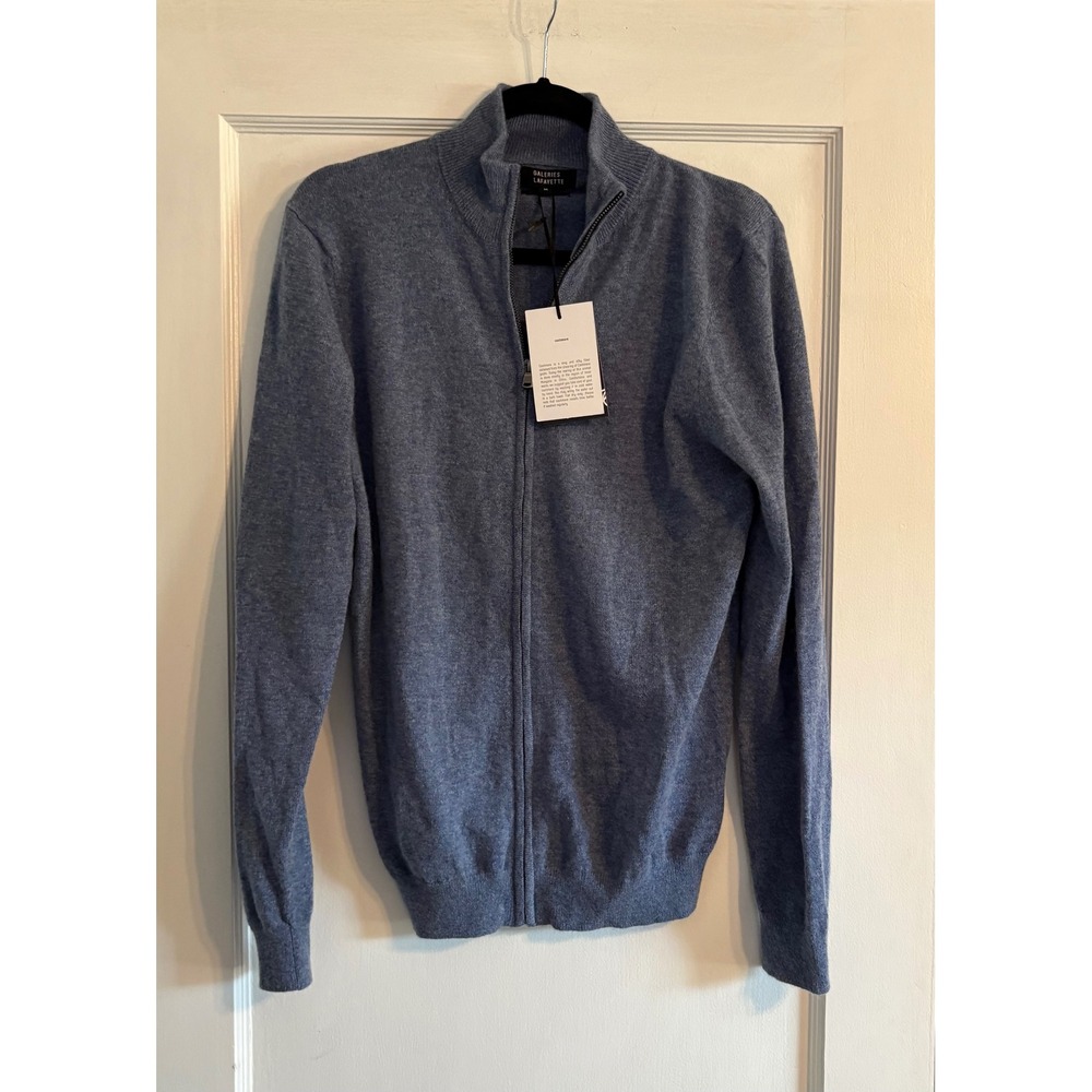NWT Galeries Lafayette Blue 100% Cashmere Full-Zip Sweater Size Medium